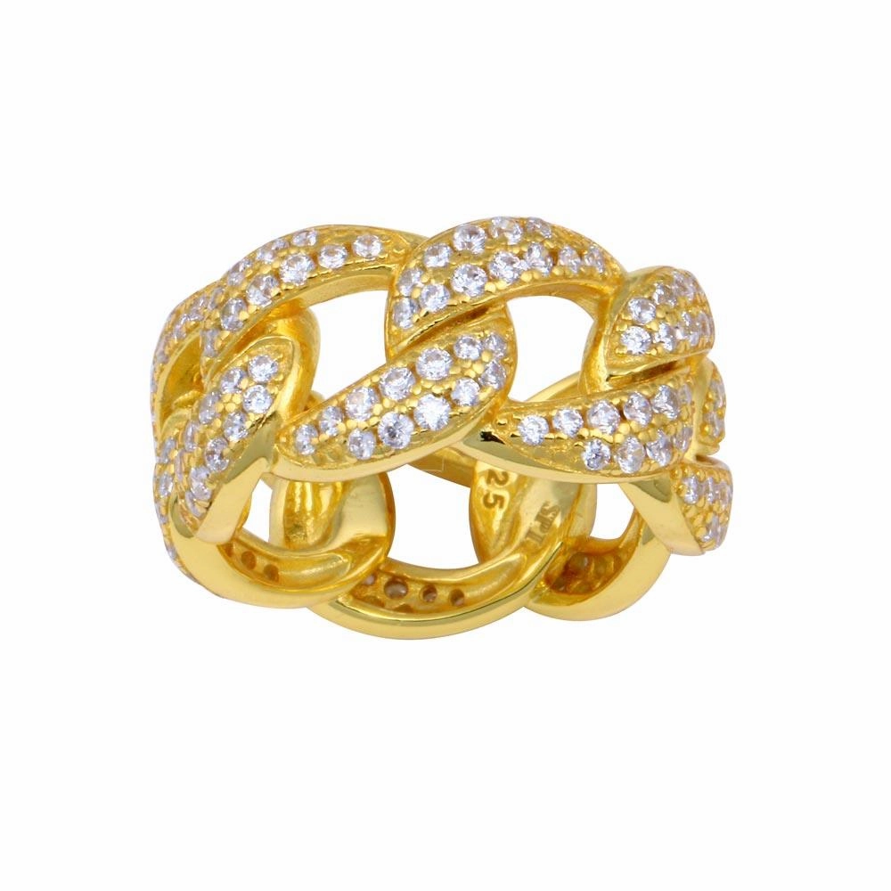 Gold Plated 925 Sterling Silver Curb Design Link Ring 9.8mm - STR01130GP