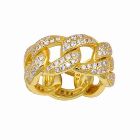 Gold Plated 925 Sterling Silver Curb Design Link Ring 9.8mm - STR01130GP