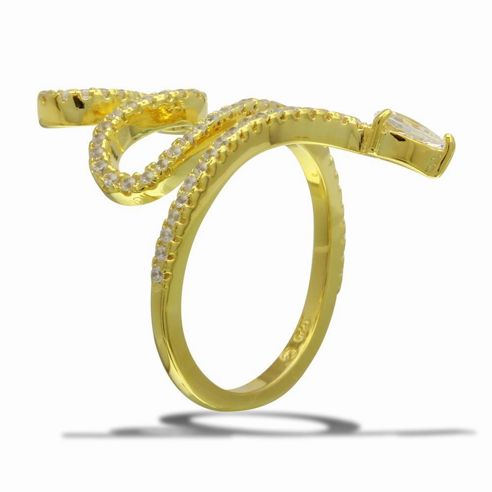 Gold Plated 925 Sterling Silver Snake Design with CZ Ring - BGR01105