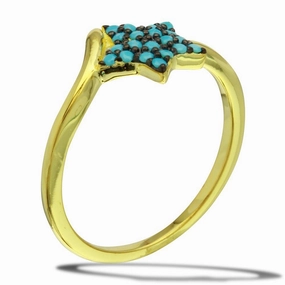 Gold Plated 925 Sterling Silver Star Ring with Turquoise Beads - BGR01115