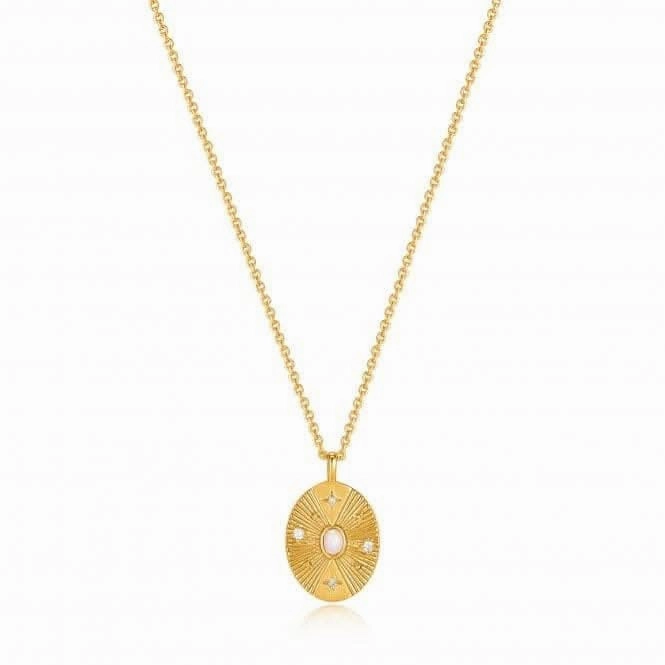 Gold Scattered Stars Kyoto Opal Disc Necklace N034-03G