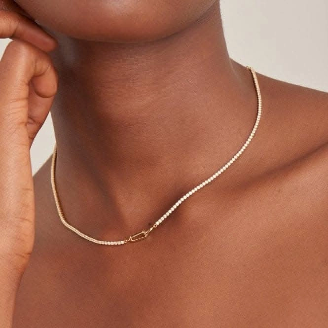 Gold Sparkle Chain Interlock Necklace N041-03G-W