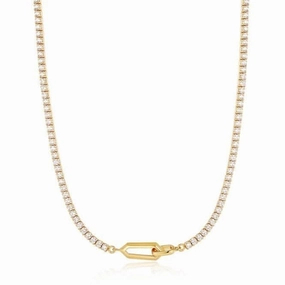 Gold Sparkle Chain Interlock Necklace N041-03G-W