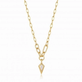 Gold Sparkle Drop Pendant Chunky Chain Necklace N041-02G-W
