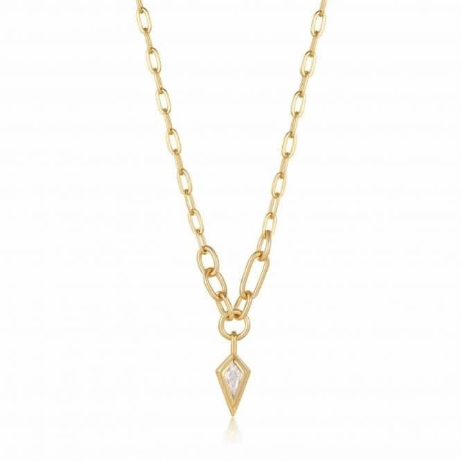 Gold Sparkle Drop Pendant Chunky Chain Necklace N041-02G-W