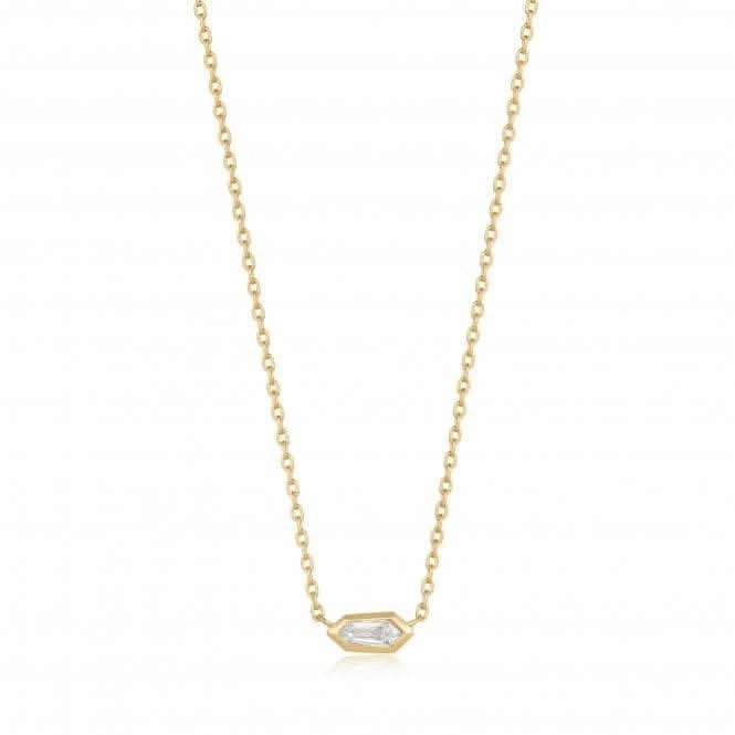 Gold Sparkle Emblem Chain Necklace N041-01G-W