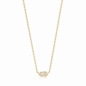 Gold Sparkle Emblem Chain Necklace N041-01G-W