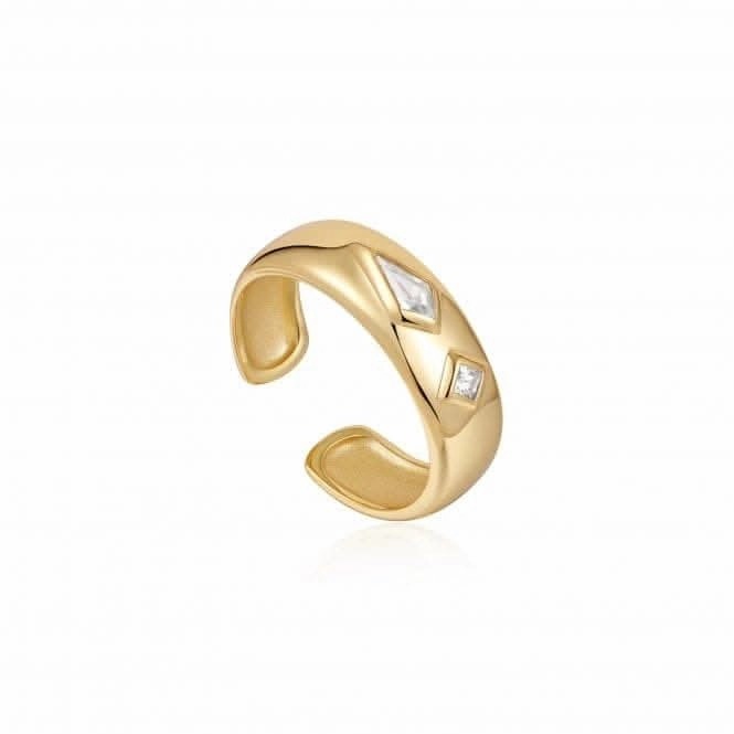 Gold Sparkle Emblem Thick Band Ring R041-02G-W