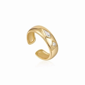 Gold Sparkle Emblem Thick Band Ring R041-02G-W