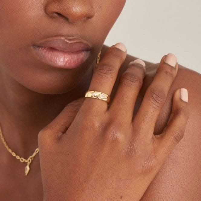 Gold Sparkle Emblem Thick Band Ring R041-02G-W