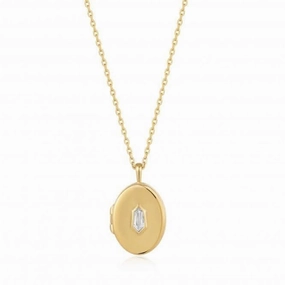 Gold Sparkle Locket Pendant Necklace N041-04G-W