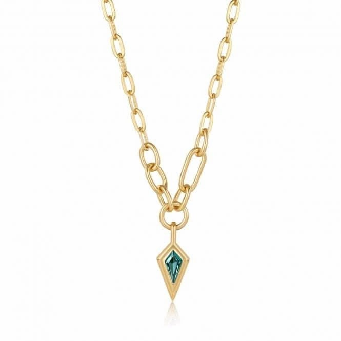 Gold Teal Sparkle Drop Pendant Chunky Chain Necklace N041-02G-G