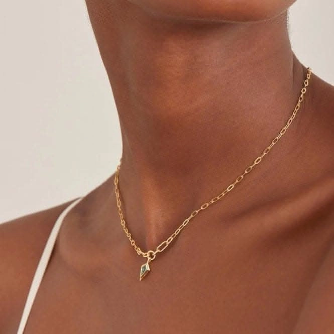 Gold Teal Sparkle Drop Pendant Chunky Chain Necklace N041-02G-G
