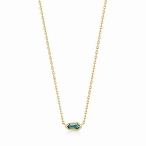 Gold Teal Sparkle Emblem Chain Necklace N041-01G-G