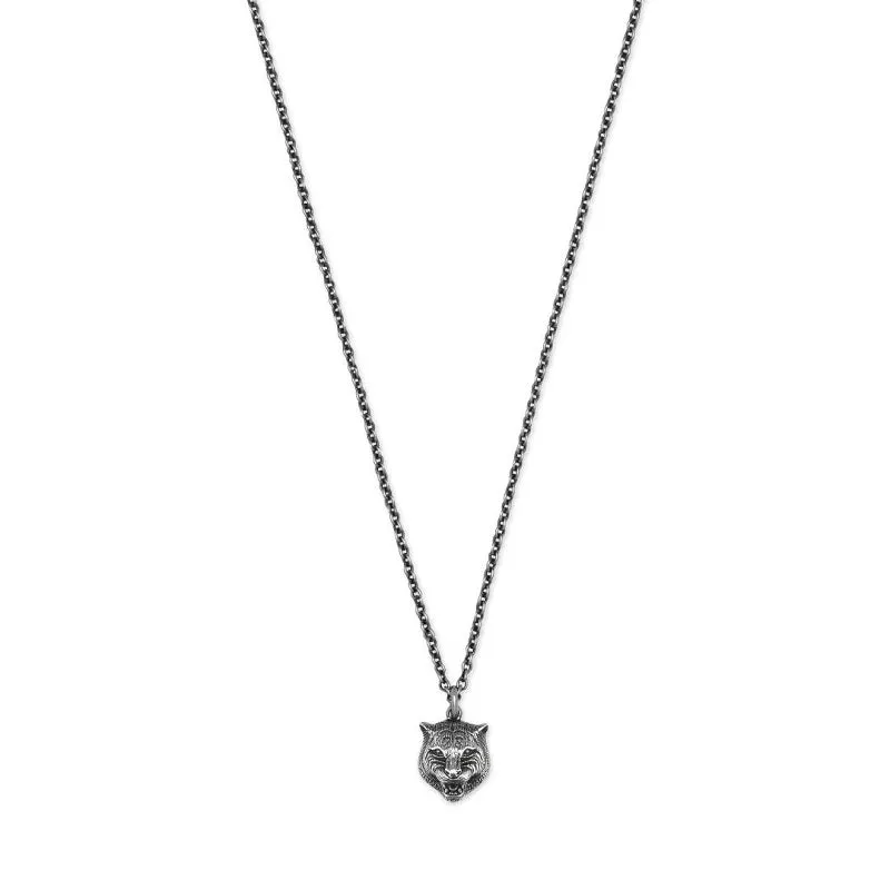 Gucci Feline Head Aged Sterling Silver Necklace D