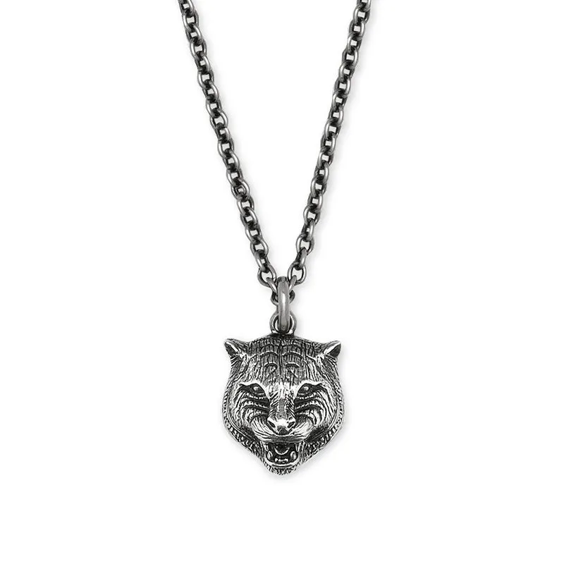 Gucci Feline Head Aged Sterling Silver Necklace D