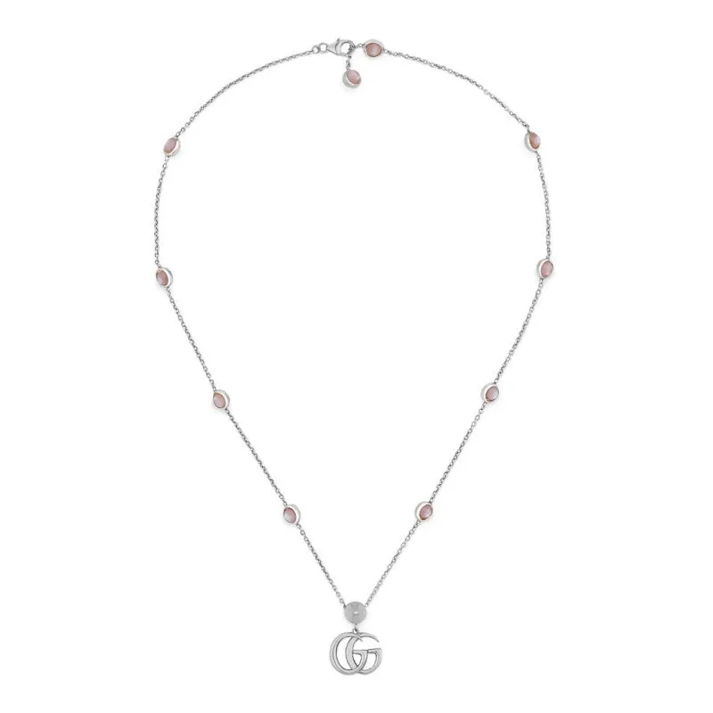 Gucci GG Marmont Sterling Silver Pink Mother of Pearl Necklace D