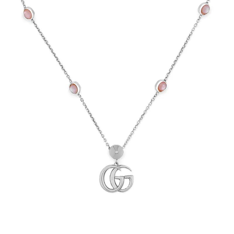 Gucci GG Marmont Sterling Silver Pink Mother of Pearl Necklace D