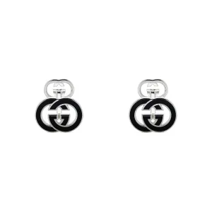 Gucci Interlocking G Black Enamel and Sterling Silver Cufflinks