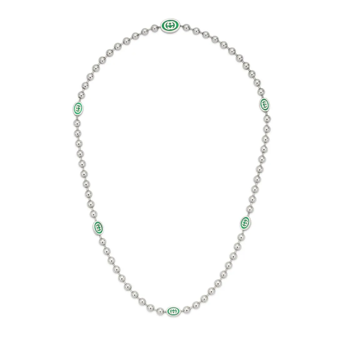 Gucci interlocking G Sterling Silver Enamel Boule Chain Necklace D