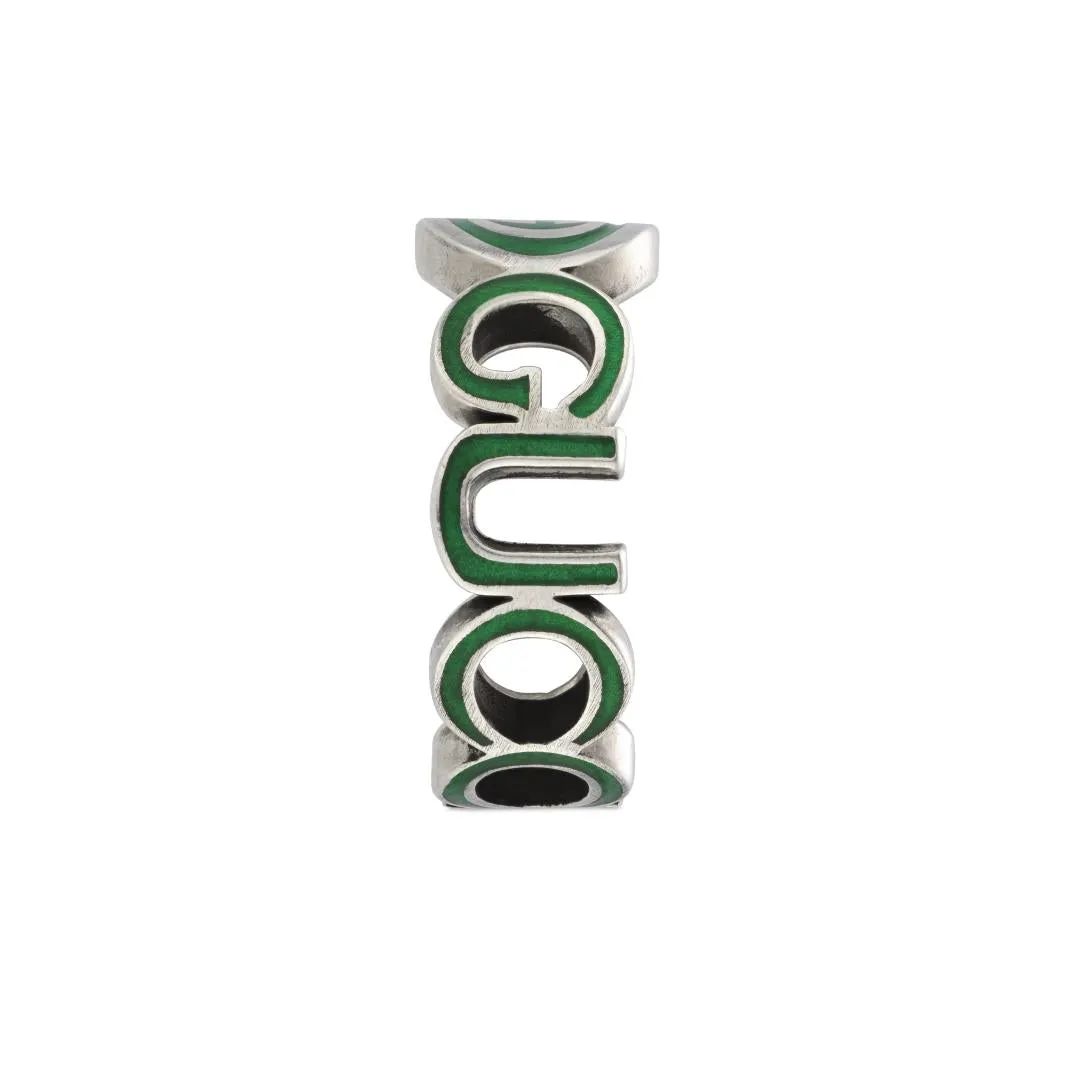 Gucci Interlocking G Sterling Silver Green Enamel Ring D