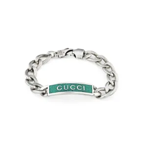 Gucci Logo Sterling Silver Turquoise Enamel Chain Bracelet D