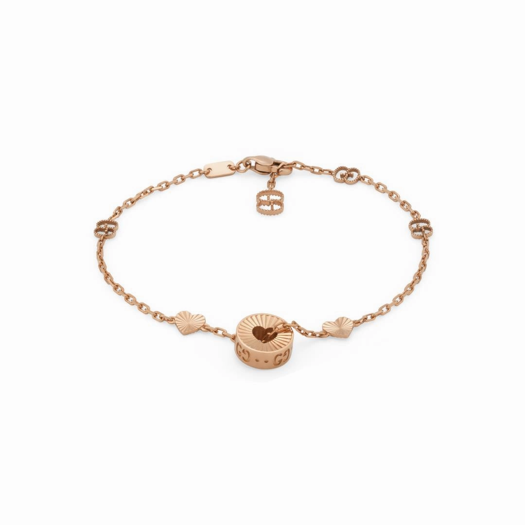 Gucci Icon 18ct Rose Gold Open Heart Chain Bracelet