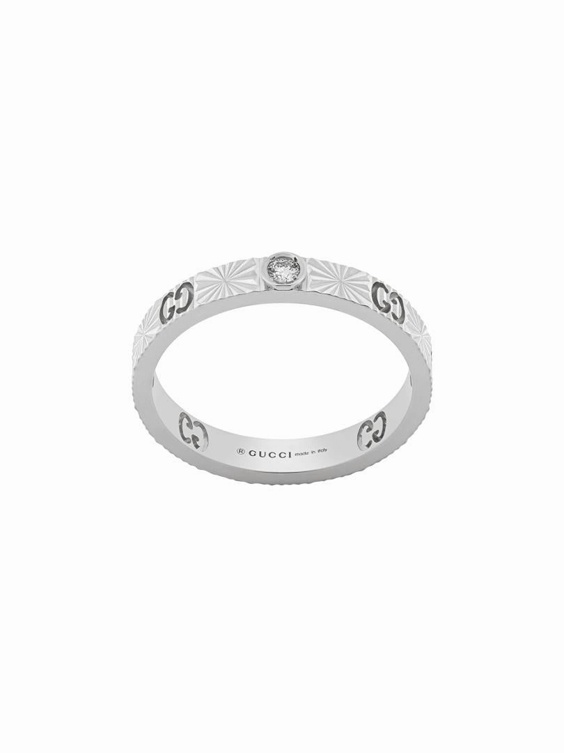 Gucci Icon 18ct White Gold Diamond Heart Band Ring D