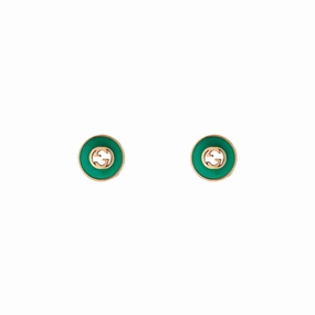 Gucci Interlocking 18ct Rose Gold Green Agate Stud Earrings