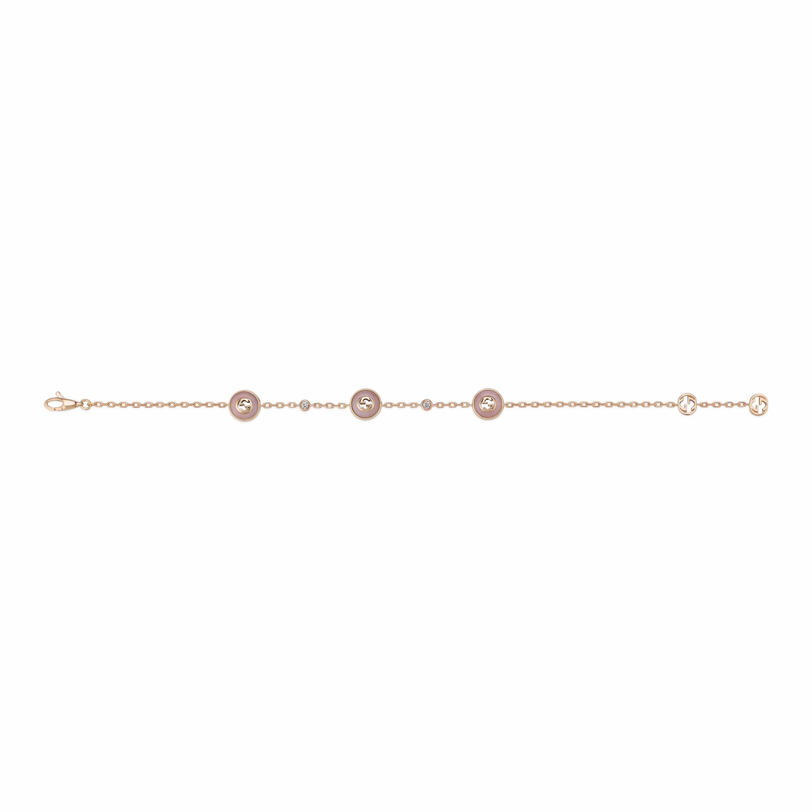 Gucci Interlocking G 18ct Rose Gold Diamond & Pink Opal Bracelet