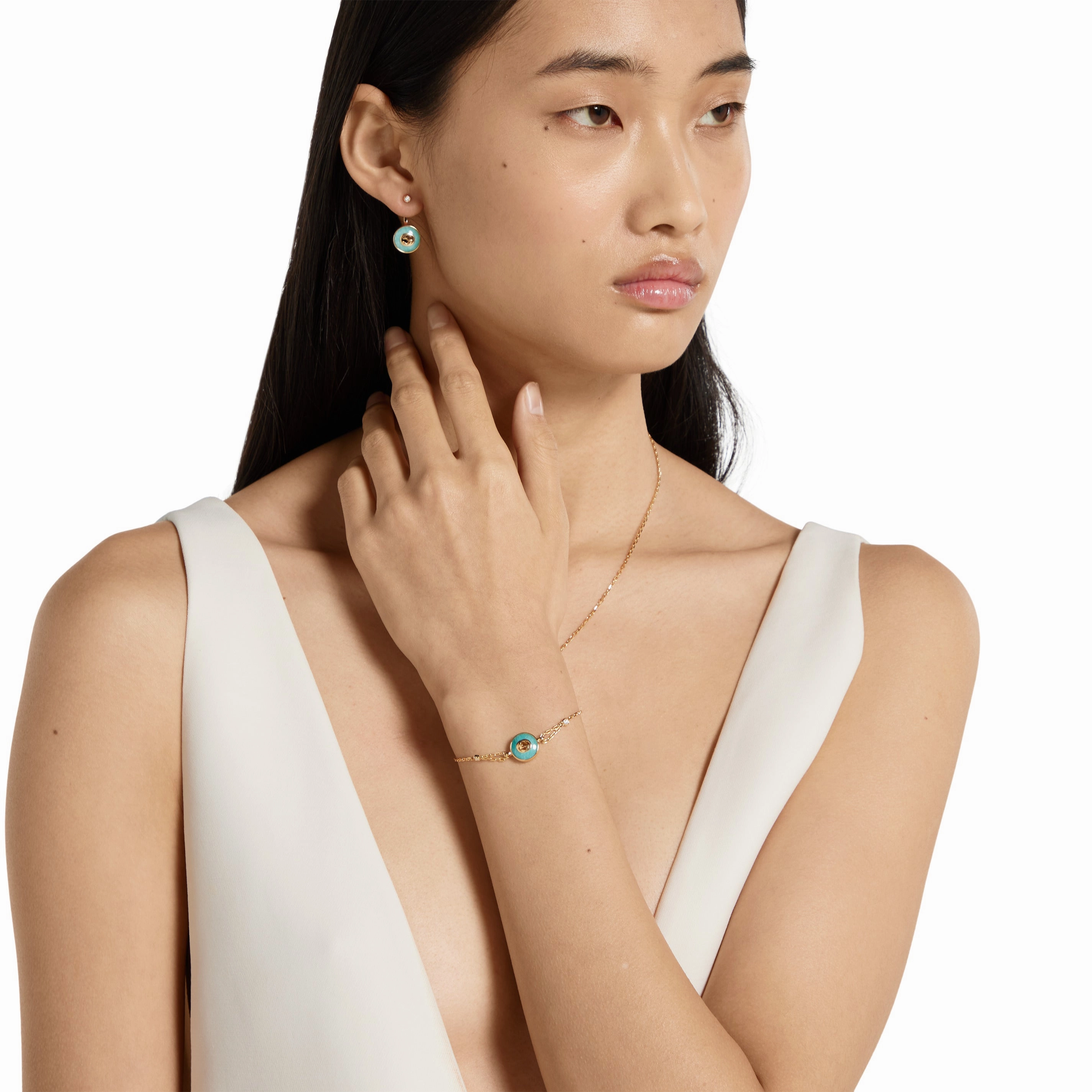 Gucci Interlocking G 18ct Yellow Gold Amazonite & Diamond Bracelet