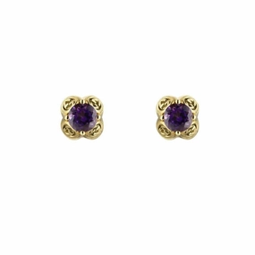 Gucci Interlocking G 18ct Yellow Gold Amethyst Stud Earrings D