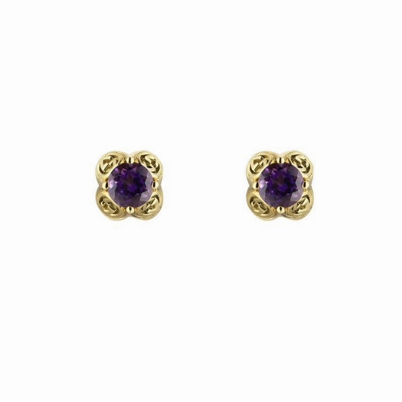 Gucci Interlocking G 18ct Yellow Gold Amethyst Stud Earrings D
