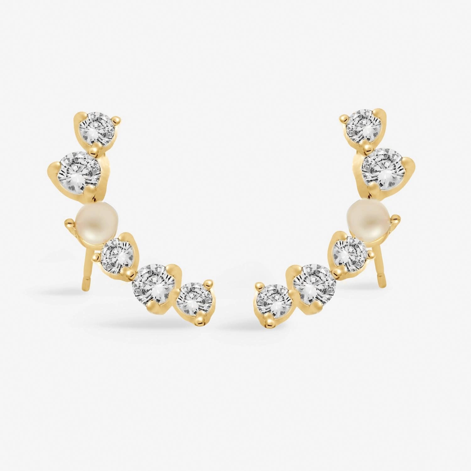 Halo Pearl Cubic Zirconia & Pearl Crawler Gold Plated Earrings 8111