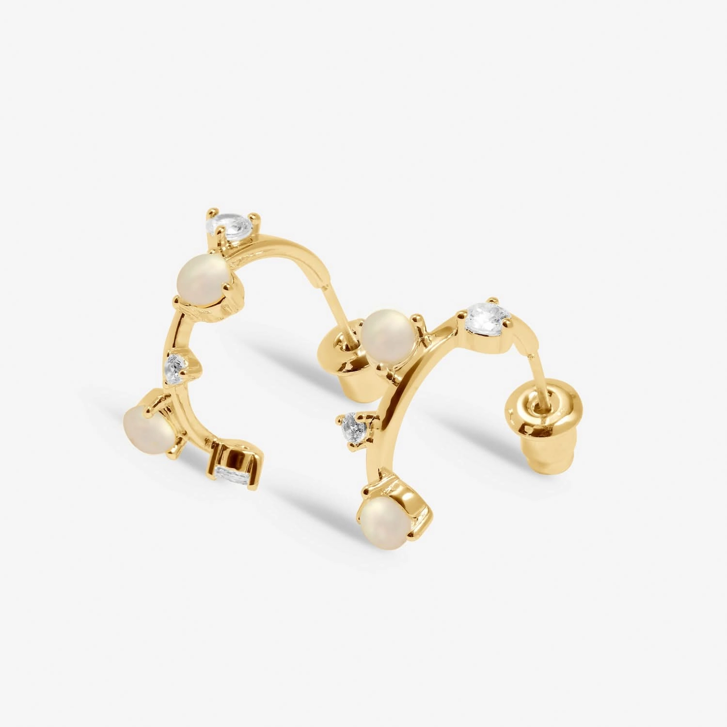 Halo Pearl Cubic Zirconia & Pearl Hoop Gold Plated Earrings 8110