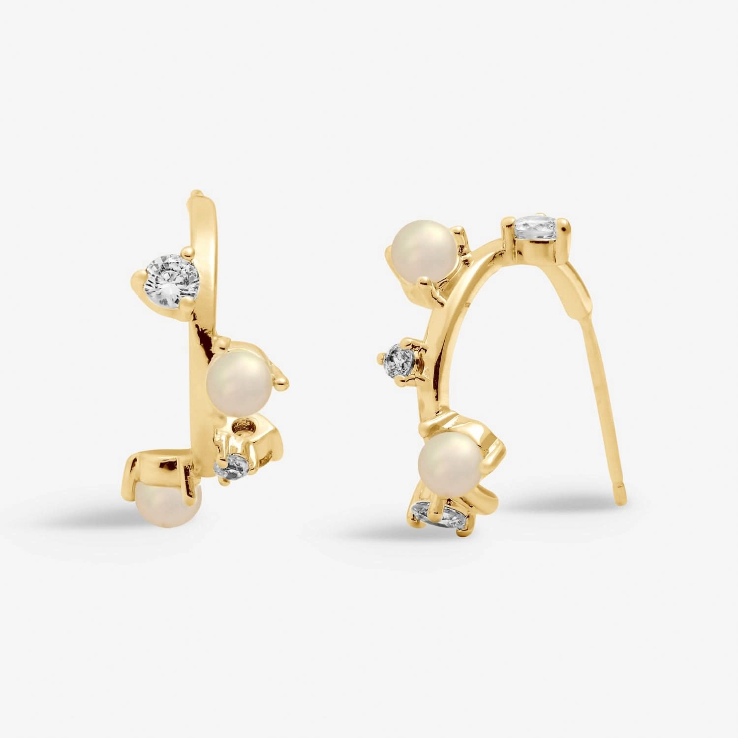 Halo Pearl Cubic Zirconia & Pearl Hoop Gold Plated Earrings 8110
