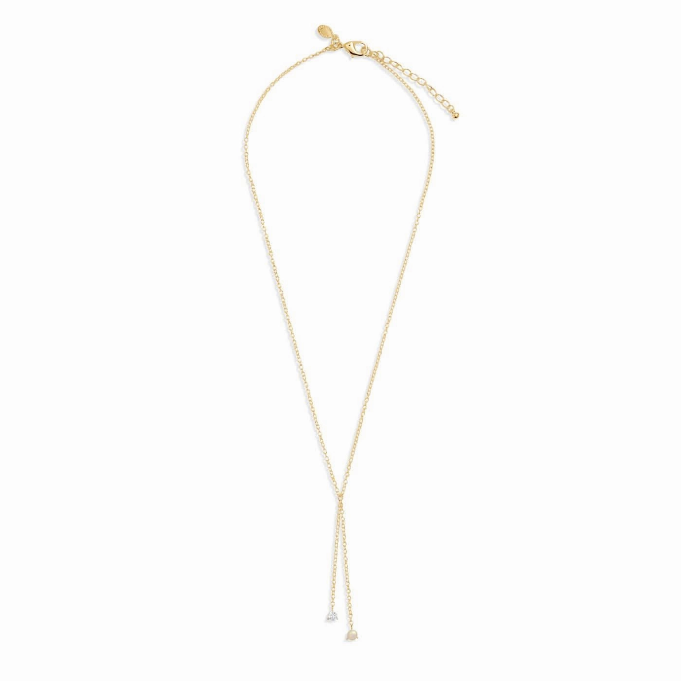 Halo Pearl Cubic Zirconia & Pearl Lariat Gold Plated Necklace 8105