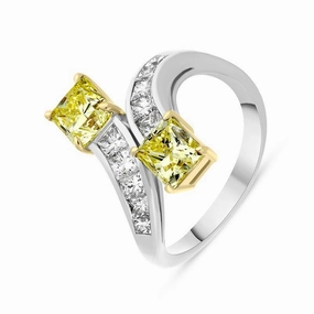 Hans D. Krieger 18ct White Gold Yellow Diamond Crossover Ring