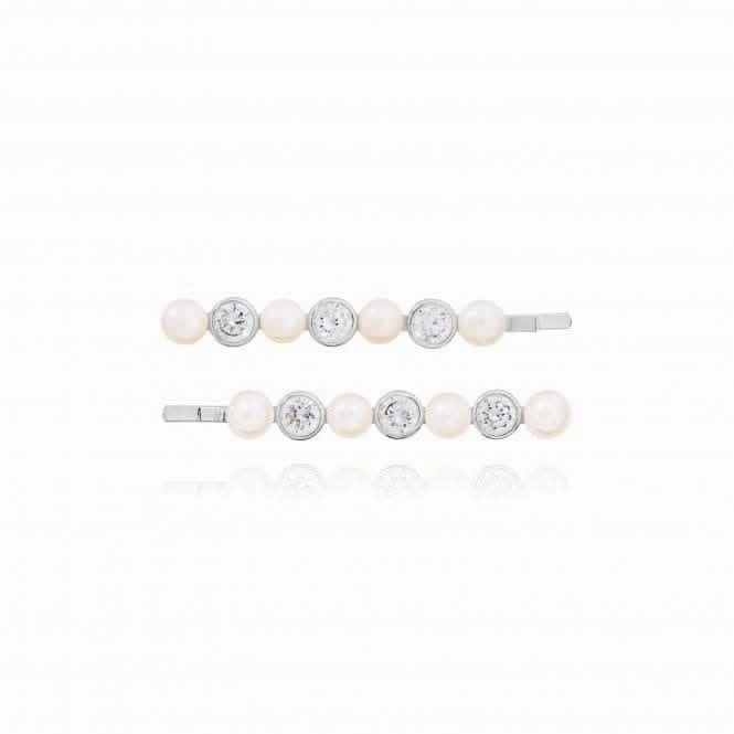 Happy Ever After Hair Accessories Silver Pearl Zirconia Hair Slides 3677