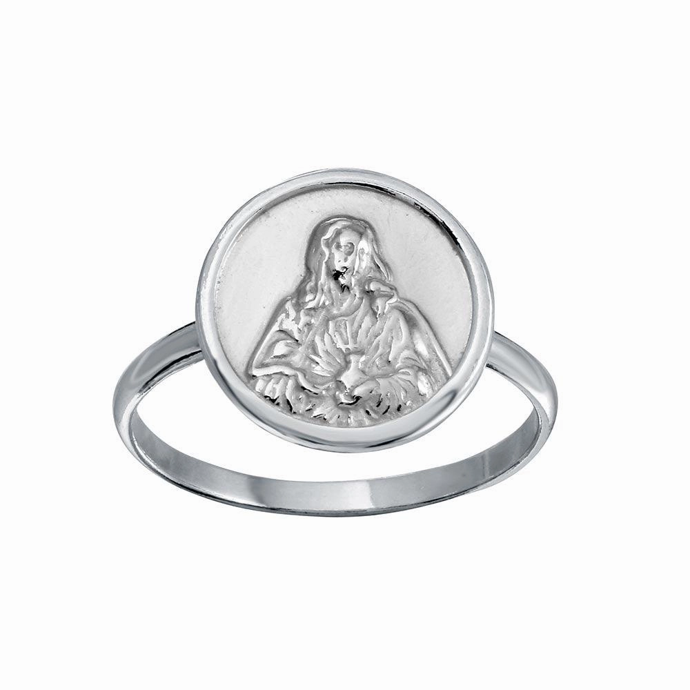 High Polished 925 Sterling Silver Disc Mother Mary Design Ring - SOR00032