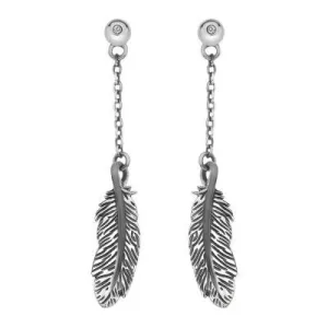 Hot Diamond Feather Sterling Silver Long Drop Earrings