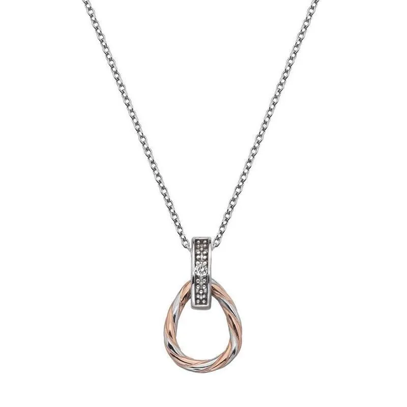 Hot Diamonds Breeze Sterling Silver Rose Gold Teardrop Necklace