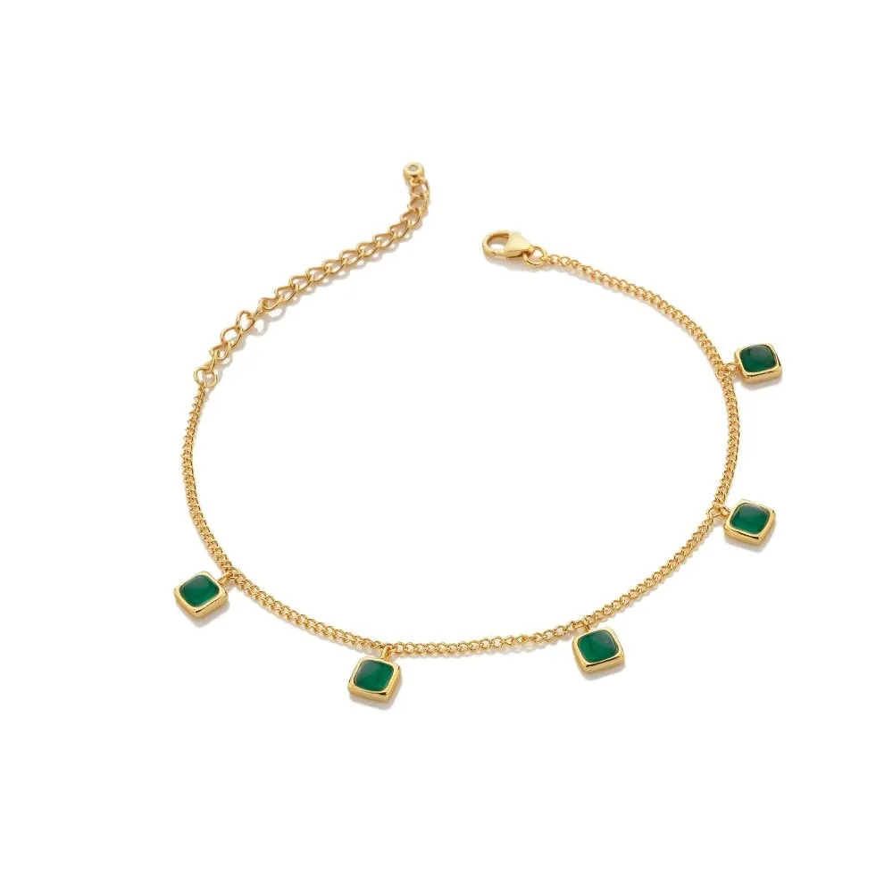 Hot Diamonds Gold Plated Sterling Silver Green Agate Square Bracelet