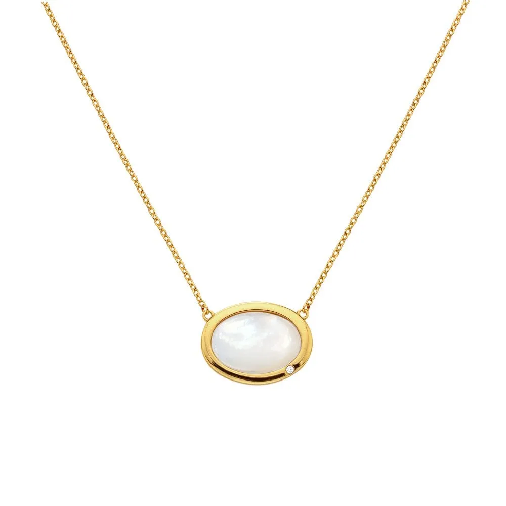 Hot Diamonds Gold Plated Sterling Silver Mother Of Pearl Oval Necklace