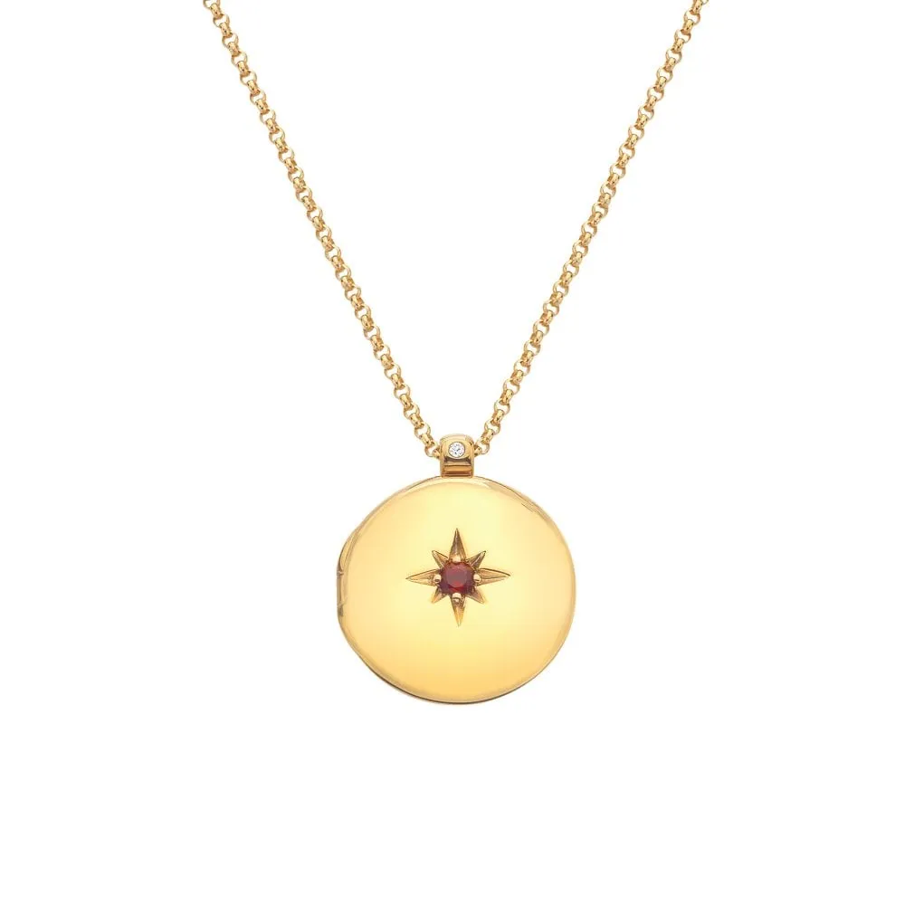 Hot Diamonds Gold Plated Sterling Silver Red Agate Starburst Locket Necklace