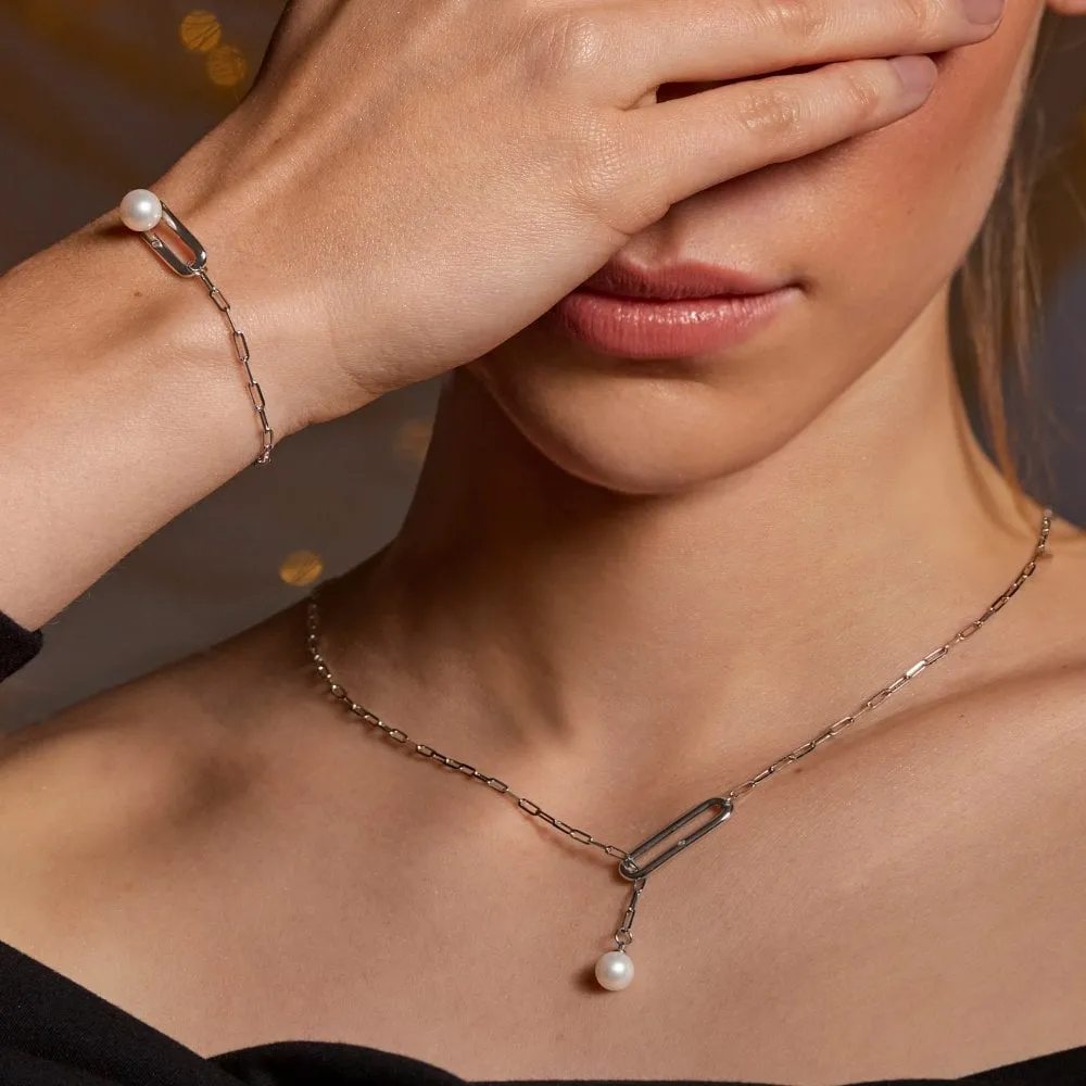 Hot Diamonds Linked Paperclip Sterling Silver Pearl Bracelet D