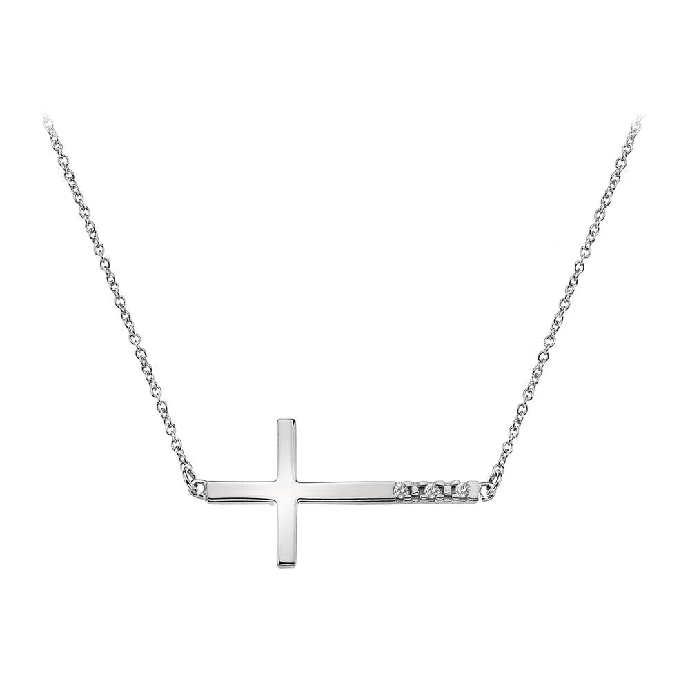 Hot Diamonds Necklace Sideways Cross Silver