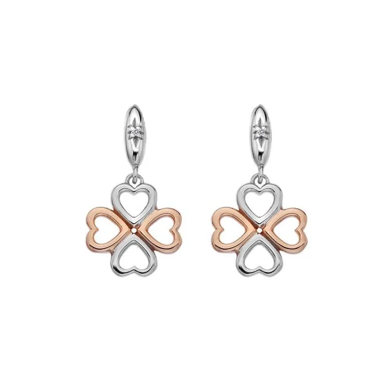 Hot Diamonds Sterling Silver Rose Gold Plate Lucky In Love Drop Earrings D
