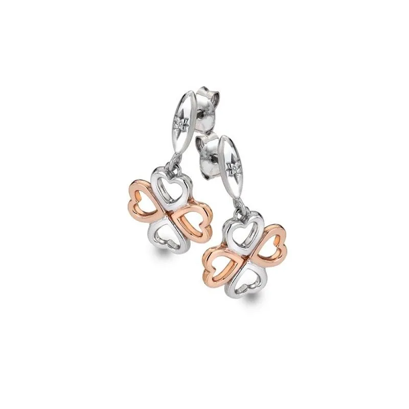 Hot Diamonds Sterling Silver Rose Gold Plate Lucky In Love Drop Earrings D