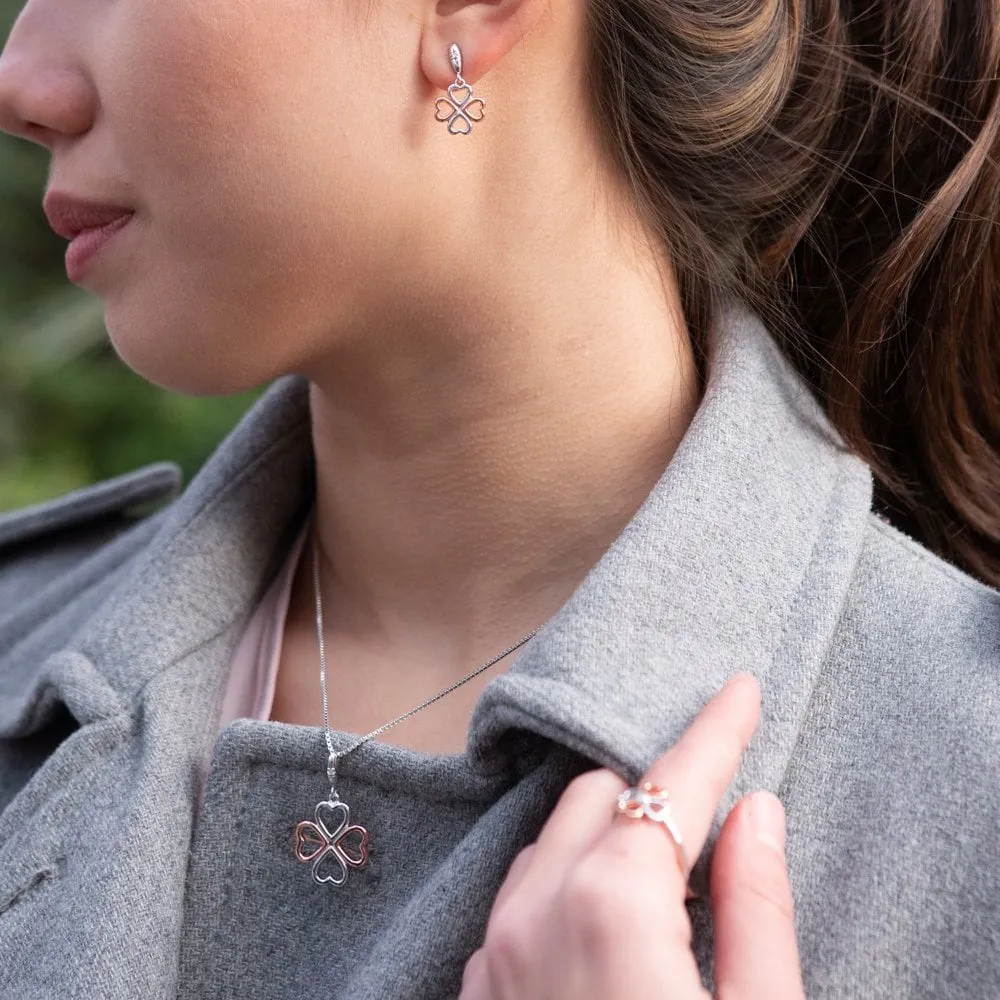 Hot Diamonds Sterling Silver Rose Gold Plate Lucky In Love Drop Earrings D